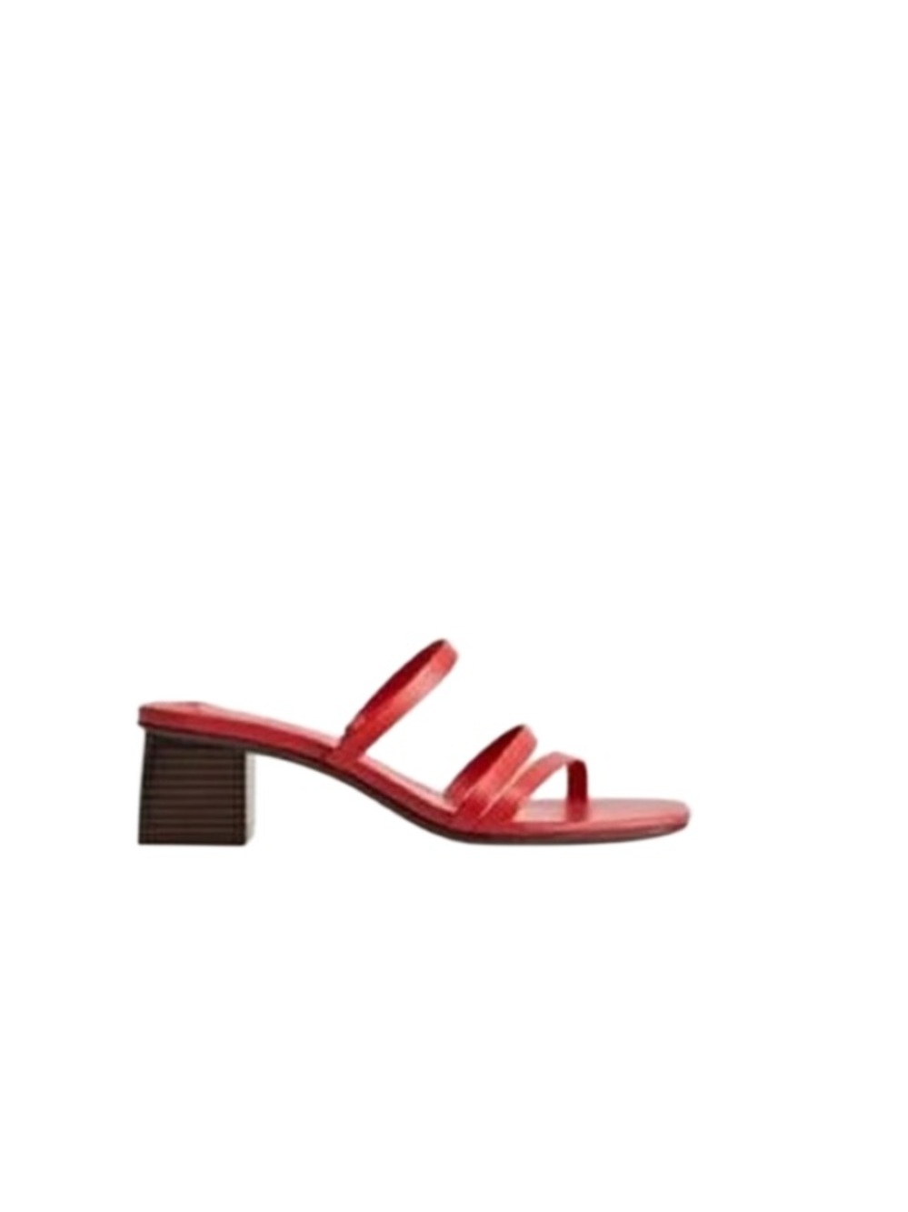 Violeta Mango Coral Red Strappy Block Heels